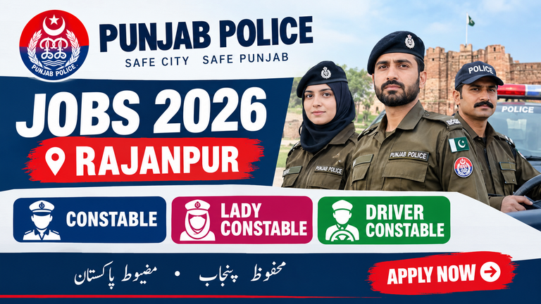 Punjab Police Jobs 2026 Rajanpur – Constable, Lady Constable & Driver Constable
